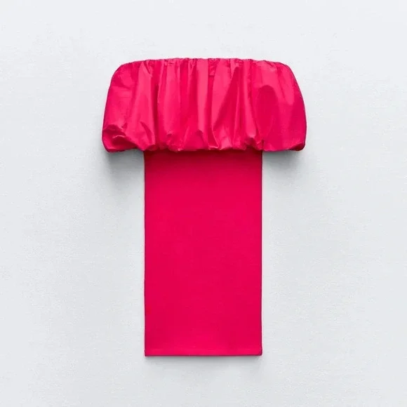 ZARA RASPBERRY OFF SHOULDER PINK MINI DRESS - Picture 7 of 10